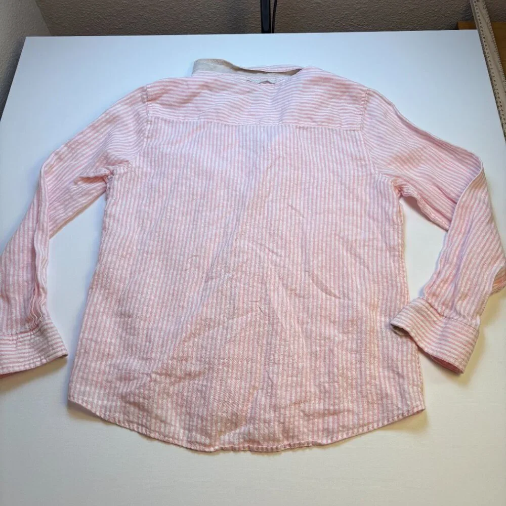 Tommy Bahama Striped Linen Blend Button Up Shirt Pink Medium - Picture 5 of 10